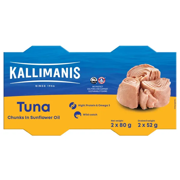 Tunča gabaliņi Kallimanis saulespuķu eļļā 2x80g/72g