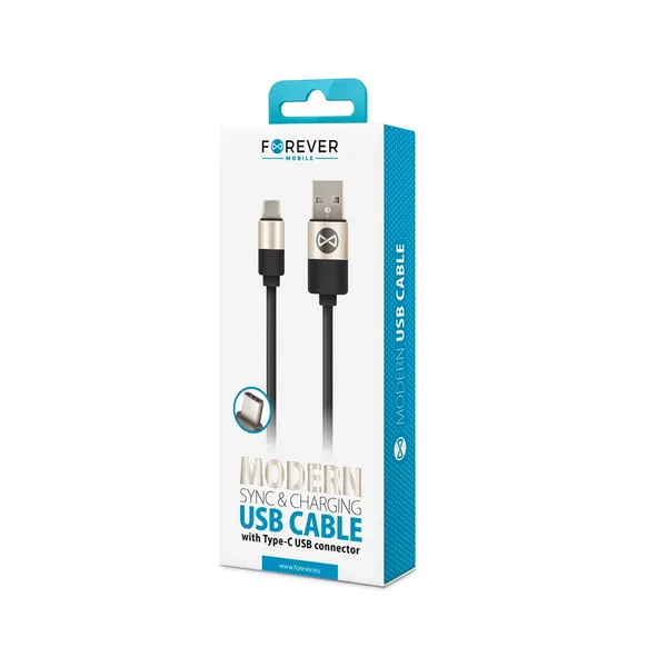 USB iPhone kabelis Forever 8-PIN un USB type-C melns 1 m AW26