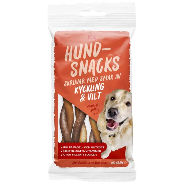 Uzkoda suņiem ICA ar mājputnu un medījuma gaļu 100g