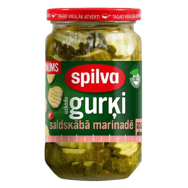 Uzkodu gurķi Spilva saldskābā marinādē apaļi 460g/230g