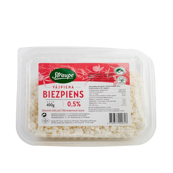 *Vājpiena biezpiens STRAUPE, 0.5%, 400g NPKS