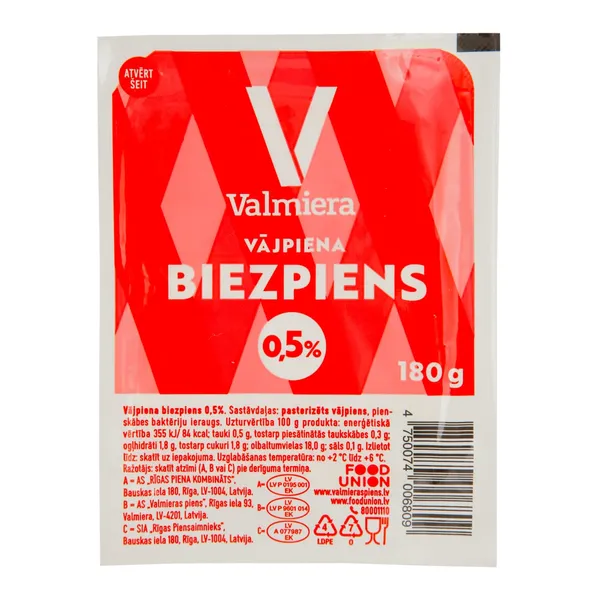 Biezpiens vājpiena 0.5% 180g, Valmiera