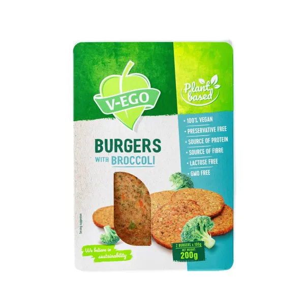 Vegānu burgeri ar brokoļiem V-EGO 200g