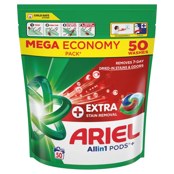 Veļas mazgāšanas kapsulas Ariel Extra Stain Removal 50gab.