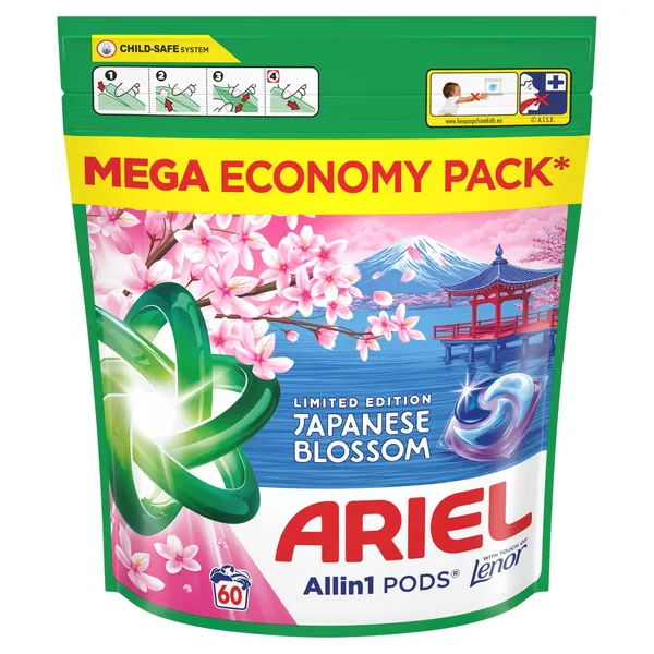 Veļas mazgāšanas tabletes Ariel Japanese Blossom 60gab.