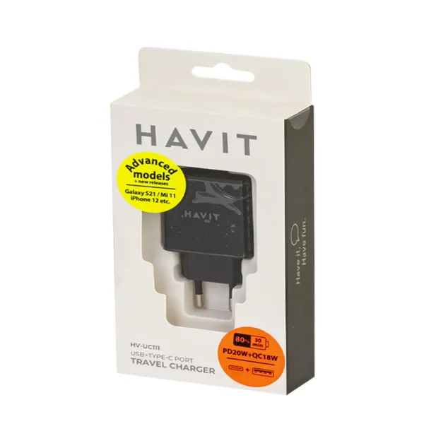 Viedais tīkla lādētājs Havit 111 QC 3.0/18W+PD/20W