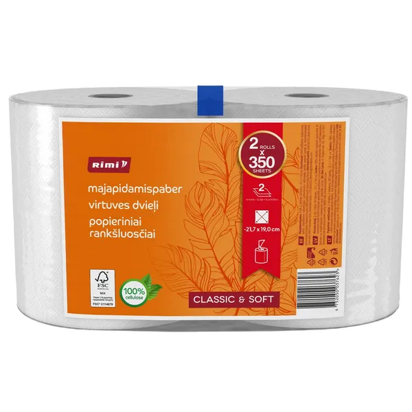 Virtuves dvieļi Rimi 2 slāņi, 2 ruļļi, 350 loksnes