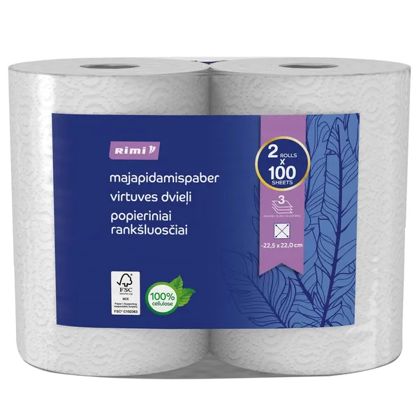 Virtuves dvieļi Rimi 2 ruļļi, 3 slāņi, 100 loksnes