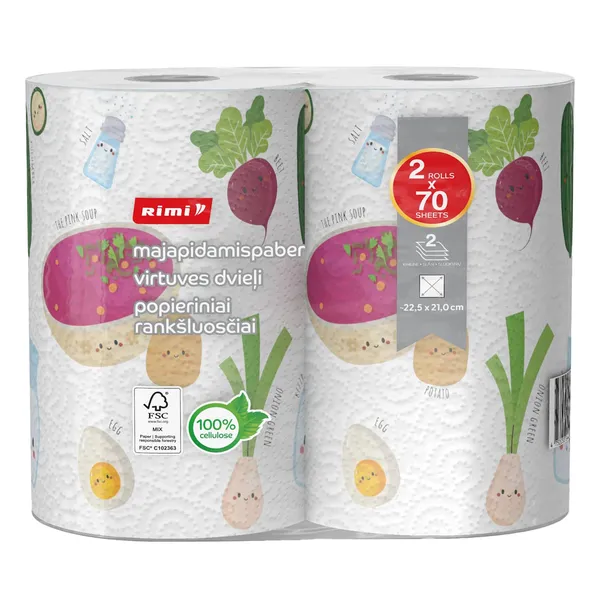 Virtuves dvieļi Rimi 2 slāņi, 70 loksnes, 22,5×21,0cm