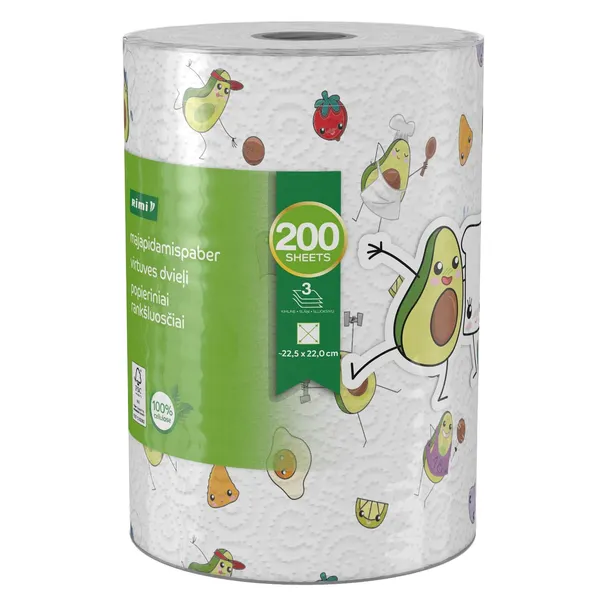 Virtuves dvieļi Rimi 3 slāņi, 200 loksnes Avocado