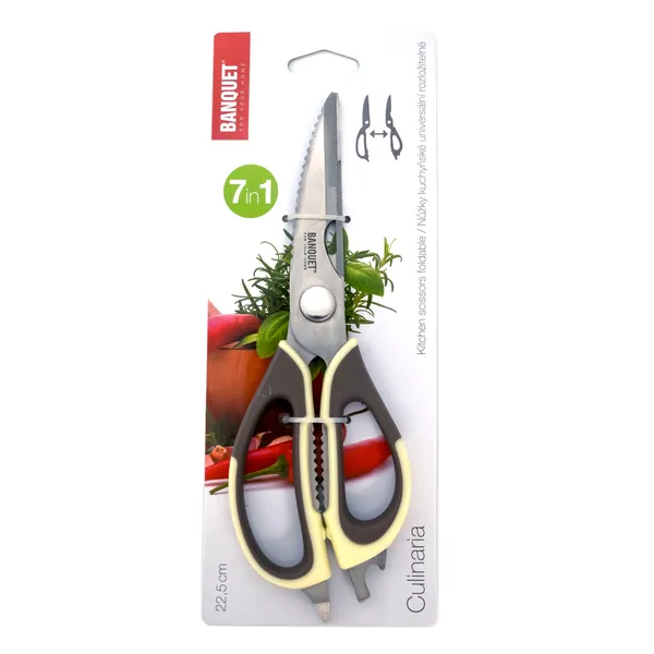 Virtuves šķēres BANQUET salokāmas 22cm, krāsa un dizains var atšķirties