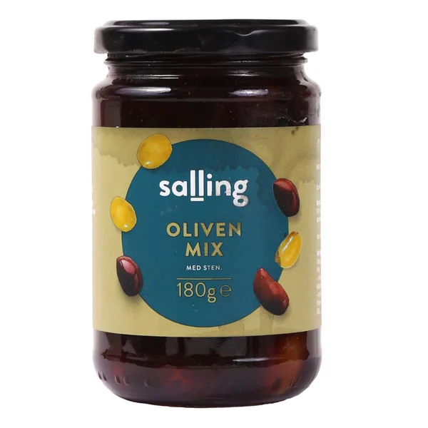 Zaļās un melnās olīvas Salling ar kauliņiem, sālījumā 290g/180g