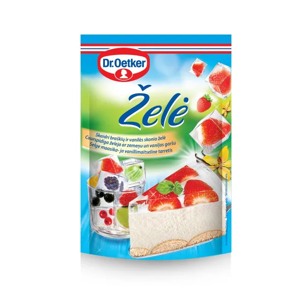 Želeja Dr Oetker caurspīdīga ar zemeņu un vaniļas garšu 72g
