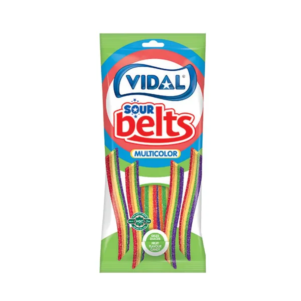 Skābās želejas konfektes Vidal Sour Multicolor Belts 90g