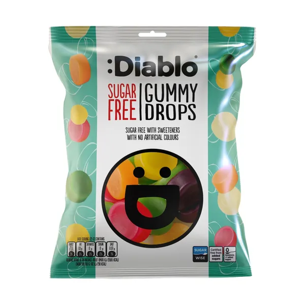 Želejkonfektes Diablo Gummy Drops ar saldinātāju 75g