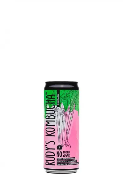 Rudys Kombucha No-sugar Rabarbers