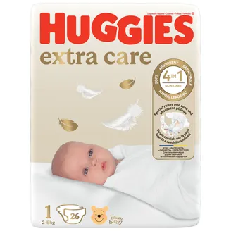 AUTIŅBIKSĪTES HUGGIES EXTRA CARE S1 2-5KG 26GAB