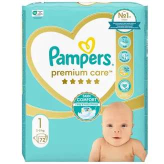 AUTIŅBIKSĪTES PAMPERS PREMIUM CARE S1 2-5KG 72GAB