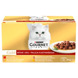 BARĪBA KAĶIEM KONS.GOURMET GOLD AR GAĻAS GABALIŅIEM 85GX4