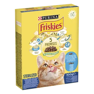 BARĪBA KAĶIEM SAUSĀ FRISKIES STERILIZ. LASIS-DĀRZEŅI 300G