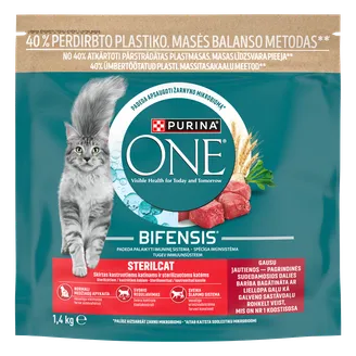 BARĪBA KAĶIEM SAUSĀ ONE AR LIELLOPA G.STERILIZ.KAĶIEM 1.4KG