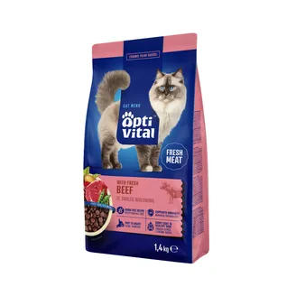 BARĪBA KAĶIEM SAUSĀ OPTIVITAL AR LIELLOPA GAĻU 1.4KG