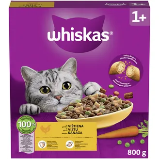 BARĪBA KAĶIEM SAUSĀ WHISKAS AR VISTU 800G