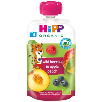 BIEZENIS HIPP ĀBOLU MEŽA OGU PERSIKU 4+ 100G