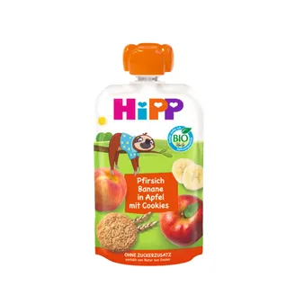 BIEZENIS HIPP ĀBOLU PERSIKU BANĀNU AR CEPUMIEM 12+ 100G