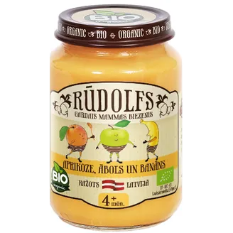 Biezenis RŪDOLFS BIO Ābolu, banānu, aprikožu, no 4 mēn., 190g