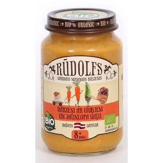 Biezenis RŪDOLFS BIO dārzeņi ar griķiem un jaunlopa gaļu, no 8 mēn., 190g