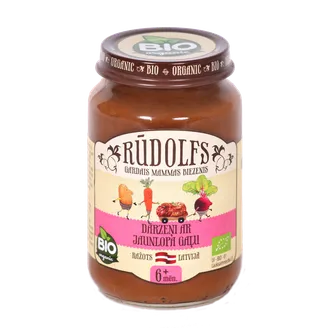Biezenis RŪDOLFS BIO dārzeņu ar jaunlopa gaļu, no 6 mēn., 190g