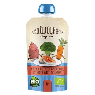 Biezenis RŪDOLFS BIO Dārzeņi ar lasi, no 6 mēn., tūbiņā, 110g