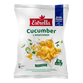 ČIPSI ESTRELLA KARTUPEĻU AR GURĶU UN SKĀBĀ KRĒJ. GARŠU 170G