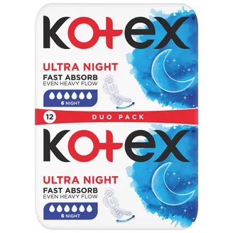 HIGIĒNISKĀS PAKETES KOTEX ULTRA NIGHT DOUBLE 12GAB.