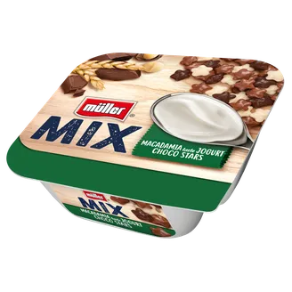 JOGURTS MÜLLER MIX MAKADĀMIJAS AR ŠOKOLĀDES ZVAIGZNĪTĒM 130G