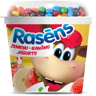 JOGURTS RASĒNS ZEMEŅU-BANĀNU AR PIENA ŠOKOL.KONFEKTĒM 110G