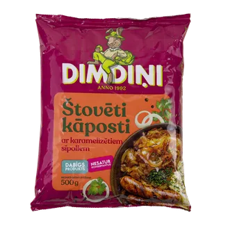 KĀPOSTI DIMDIŅI ŠTOVĒTI AR KARAMELIZĒTIEM SĪPOLIEM 500G PAC.