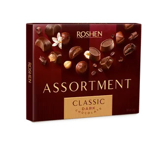 Konfekšu kārba ROSHEN Asorti, tumšās šokolādes konfektes ar pildījumu, 154g