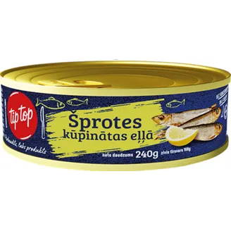 KONSERVI ŠPROTES TIP TOP ELĻĀ KŪPINĀTAS 240G EO