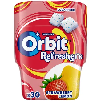 KOŠĻĀJAMĀ GUMIJA ORBIT REFRESHERS STRAWBERRY LEMON BOTTLE 30
