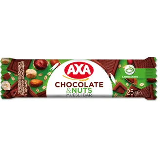 MUSLI BATONIŅŠ AXA AR PIENA ŠOKOLĀDI UN RIEKSTIEM 25G