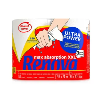 PAPĪRA DVIEĻI RENOVA MAX ABSORPTION XXL ULTRA 3KĀRTAS 2RUĻĻI