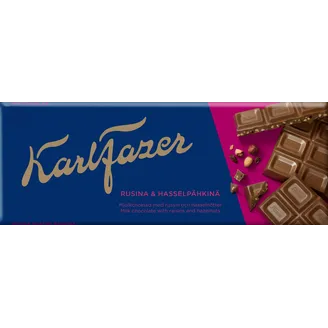 Piena šokolāde KARL FAZER, ar rozīnēm un lazdu riekstiem, 180g