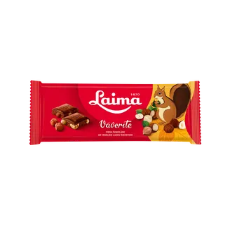 PIENA ŠOKOLĀDE LAIMA VĀVERĪTE AR VESELIEM LAZDU RIEKST.190G