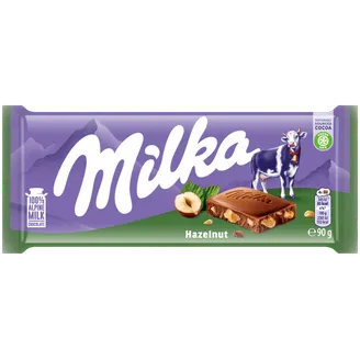 PIENA ŠOKOLĀDE MILKA AR DRUPINĀTIEM LAZDU RIEKSTIEM 90G