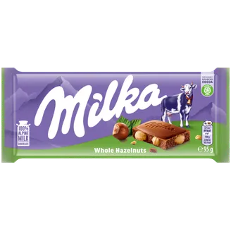 PIENA ŠOKOLĀDE MILKA AR VESELIEM LAZDU RIEKSTIEM 95G