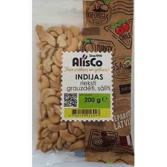 RIEKSTI ALIS CO INDIJAS GRAUZDĒTI SĀLĪTI 200G