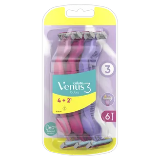 SKUVEKĻI GILLETTE VENUS 3 COLORS VIENREIZLIET. SIEV.6GAB.