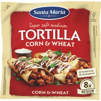 TORTILLAS SANTA MARIA KVIEŠU UN KUKURŪZAS VIDĒJĀS 336G